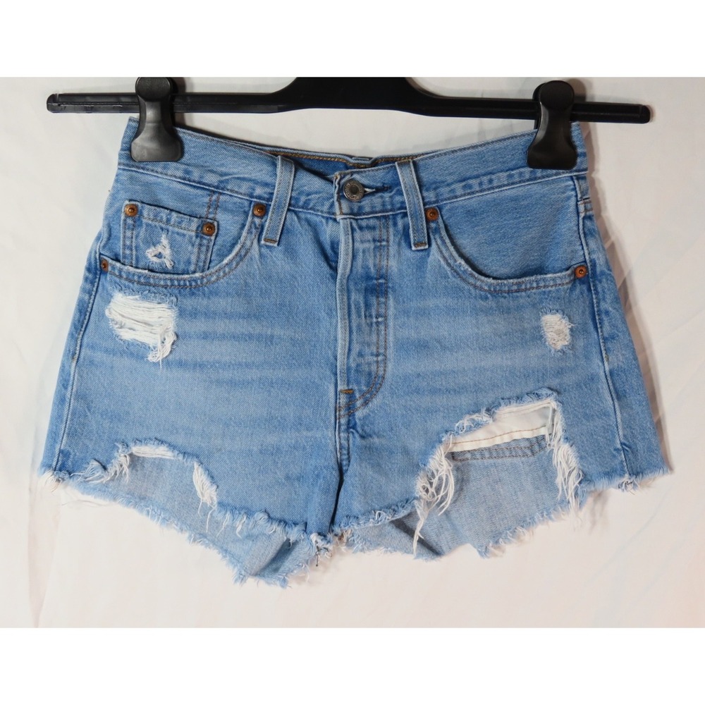 LEVI'S JEANS Daisy Duke CUT OFF DENIM SHORTS 501 Button-Fly DESTROYED STYLE W-25